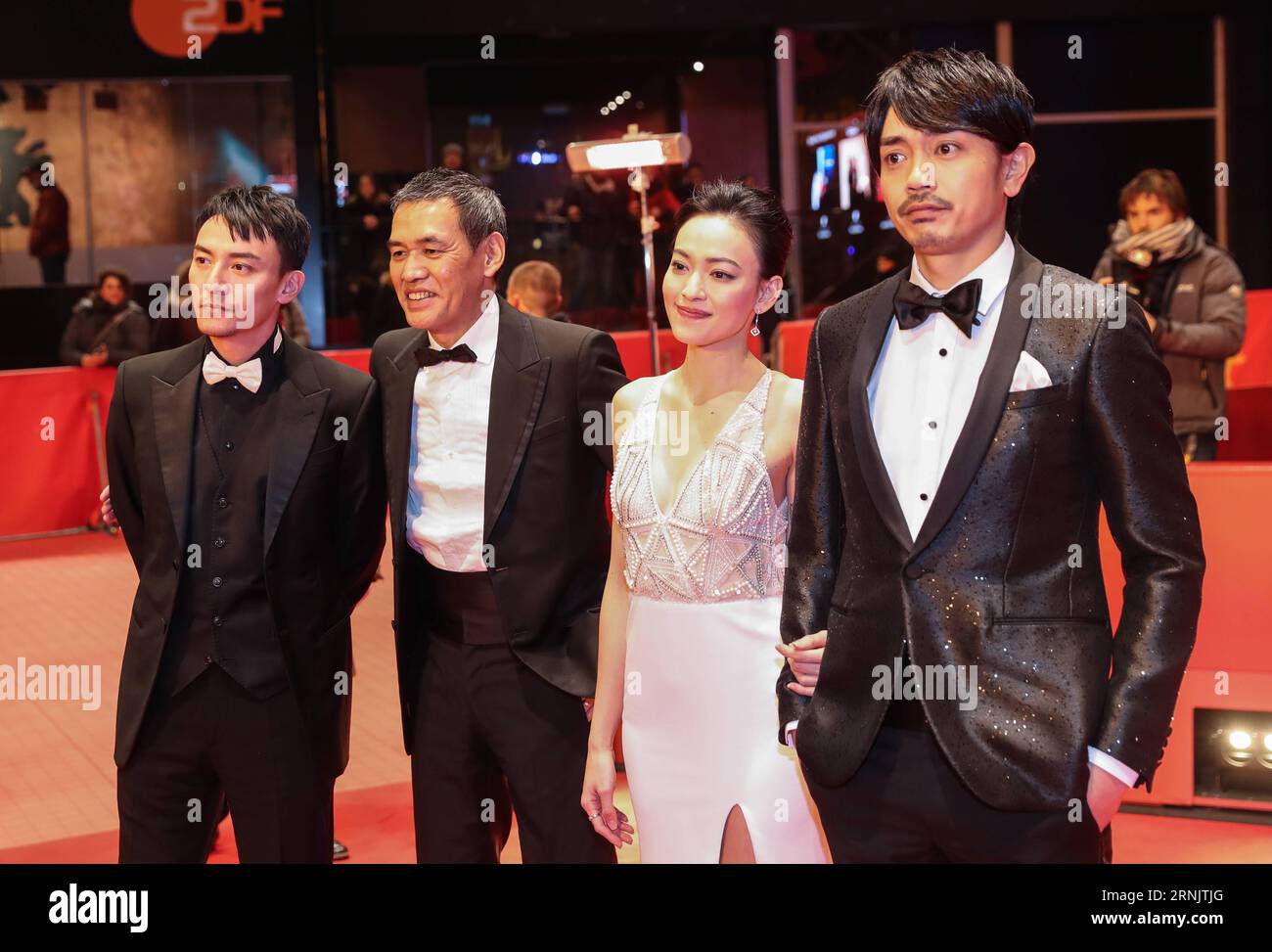 BERLIN, Feb. 13, 2017 -- Director Sabu (2nd L), actor Chang Chen (1st L), actress Yao Yiti (2nd R) and actor Sho Aoyagi pose for photos on the red carpet for the premiere of film Mr. Long during the 67th Berlin International Film Festival in Berlin, capital of Germany, on Feb. 13, 2017. ) (zy) GERMANY-BERLIN-67TH BERLINALE- MR. LONG ShanxYuqi PUBLICATIONxNOTxINxCHN   Berlin Feb 13 2017 Director SABU 2nd l Actor Chang Chen 1st l actress Yao  2nd r and Actor Sho Aoyagi Pose for Photos ON The Red Carpet for The Premiere of Film Mr Long during The 67th Berlin International Film Festival in Berlin Stock Photo