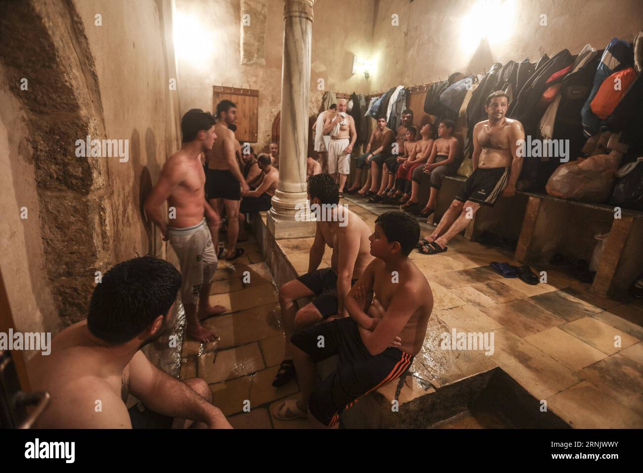 GAZA, Palestinians relax in Hamam al-Samra, a traditional Turkish steam ...