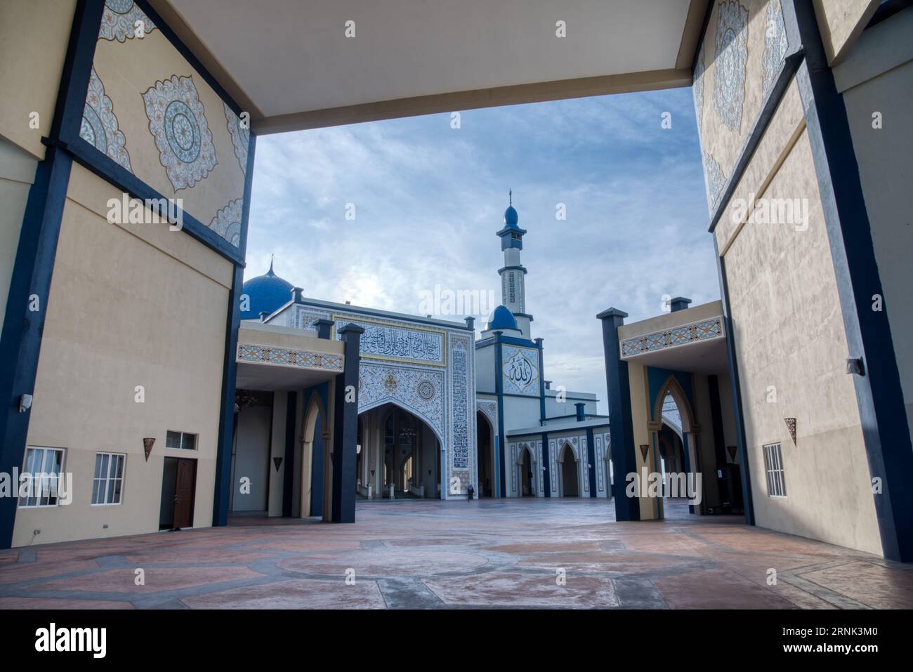 Outdoor scene of the famous architectural floating Tuminah Mosque ...