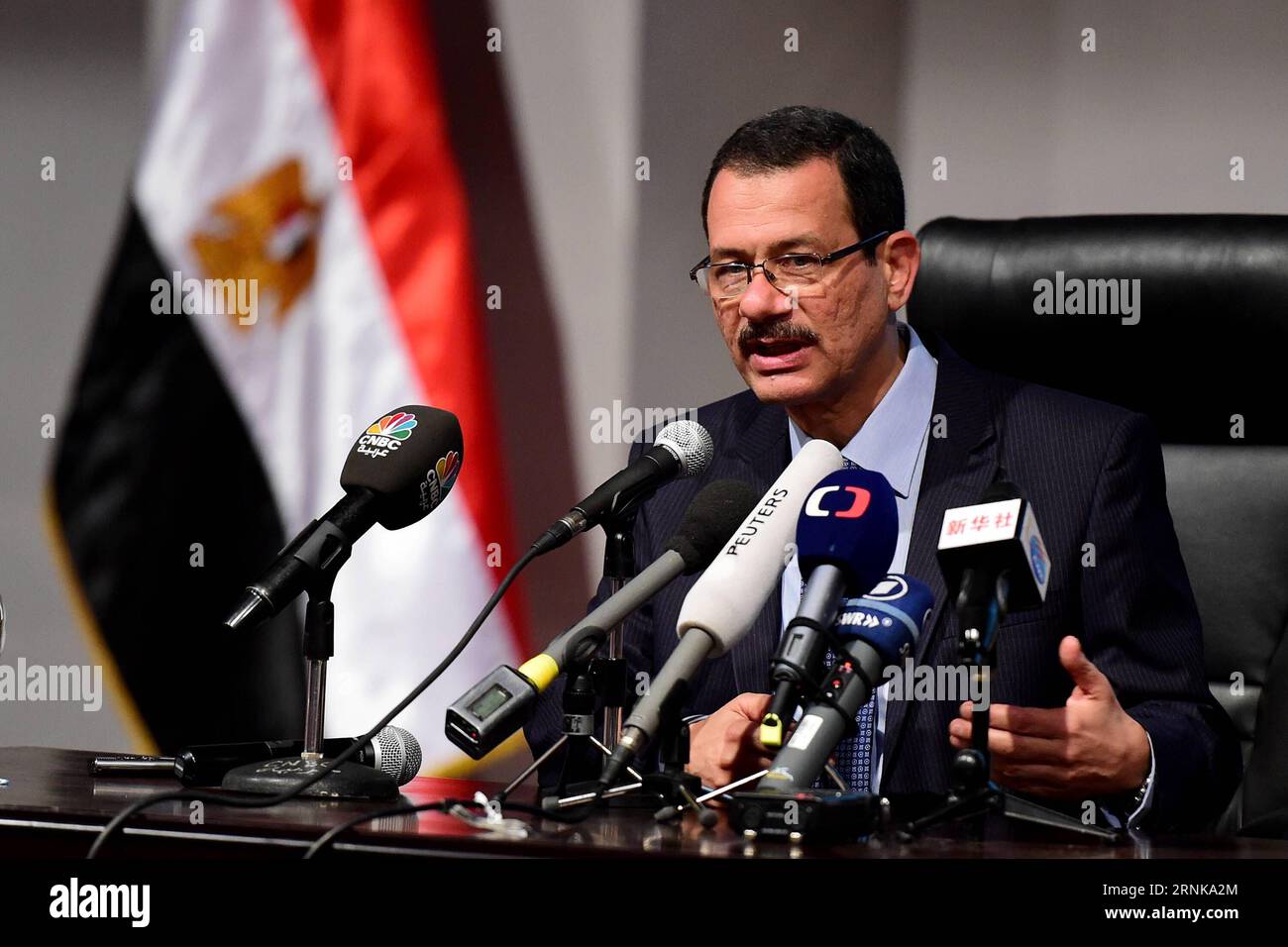 (170316) -- AIN SOKHNA, March 16, 2017 -- Ahmed Darwish, chairman of the Suez Canal Economic Zone (SCZone), introduces the SCZone during a press conference in Ain Sokhna, east of capital Cairo, Egypt on March 13, 2017. China is the largest investor in the development of Egypt s Suez Canal Corridor, a mega project showcasing the win-win partnership between the two countries, said Ahmed Darwish, chairman of the Suez Canal Economic Zone (SCZone), in an interview with Xinhua. Zhao Dingzhe) (zy) EGYPT-AIN SOKHNA-INDUSTRY-SC ZONE-CHINA zhaodingzhe PUBLICATIONxNOTxINxCHN   170316 Ain  March 16 2017 A Stock Photo