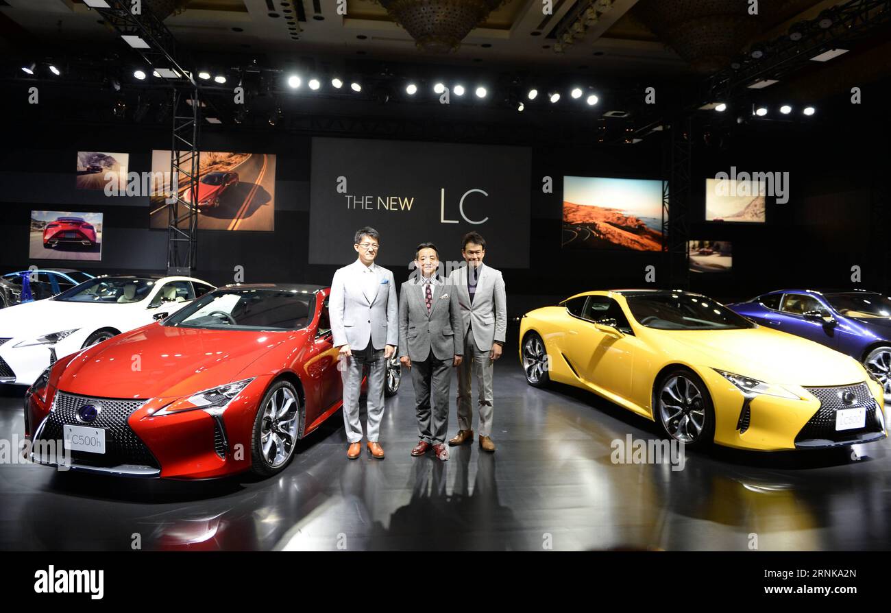 Lexus LC 500 in Tokio präsentiert (170316) -- TOKYO, March 16, 2017 -- Lexus International President Tokuo Fukuichi (L), Chief Engineer Koji Sato (C) and Project Chief Designer Tadao Mori (R) attend a press conference of the new Lexus LC500 in Tokyo, Japan, March 16, 2017. The new Lexus LC500 officially got on sale in Japan Thursday. ) (wtc) JAPAN-TOKYO-LEXUS-LC MaxPing PUBLICATIONxNOTxINxCHN   Lexus LC 500 in Tokyo presents 170316 Tokyo March 16 2017 Lexus International President   l Chief Engineer Koji Sato C and Project Chief Designers Tadao Mori r attend a Press Conference of The New Lexus Stock Photo