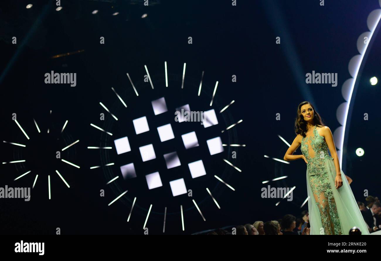 (170326) -- SUN CITY (SOUTH AFRICA), March 26, 2017 -- Demi-Leigh Nel-Peters poses for photos during the?Miss?South?Africa?2017 Pageant and Celebration in Sun City, North West Province,?South?Africa, on March 26, 2017. The?Miss?South?Africa?2017 Pageant and Celebration was held here Sunday. Demi-Leigh Nel-Peters from Sedgefield in the Western Cape Province, a 21-year-old part-time model, was crowned?Miss?South?Africa?2017 with a prize of one million rand (about 80,000 US dollars), and the runners-up are Ade van Heerden (1st Princess) from the Western Cape Province and Boipelo Mabe (2nd Princes Stock Photo