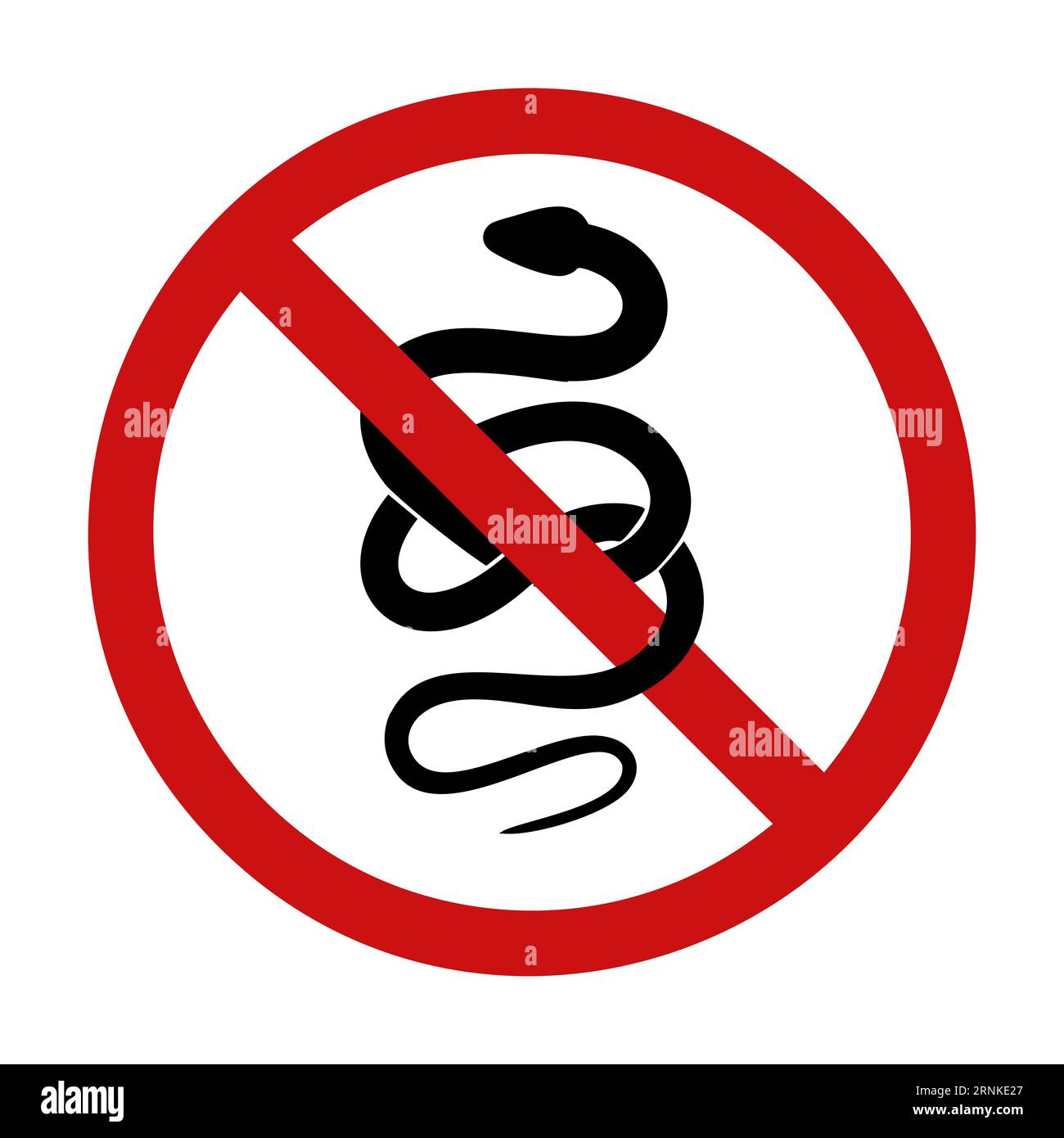 Vector prohibition sign with snake silhouette. Do not touch wild animals. Danger of a poisonous bite. Black silhouette of serpent in forbidden sign i Stock Vector