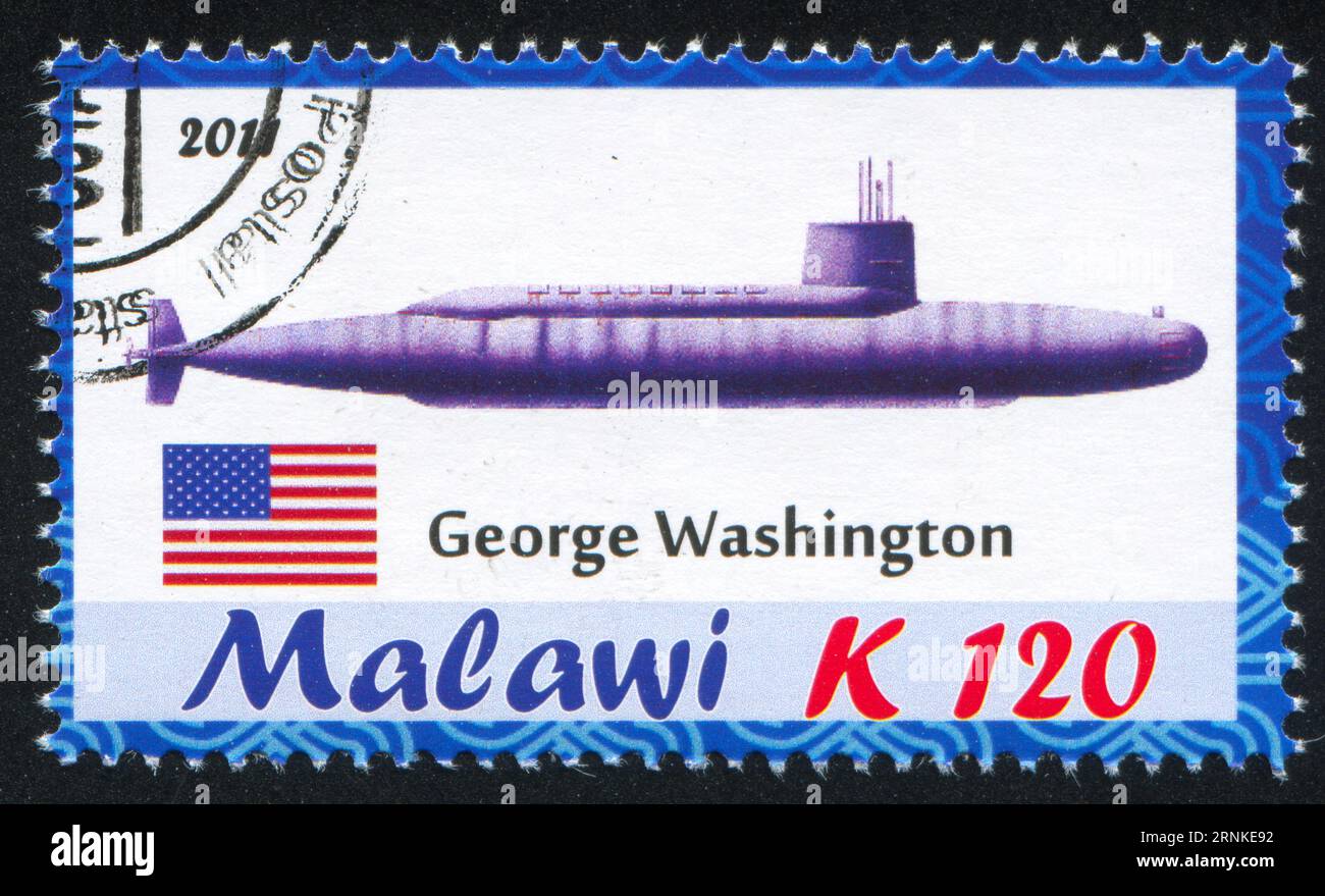 MALAWI - CIRCA 2011: stamp printed by Malawi, shows Submarine, circa 2011 Stock Photo