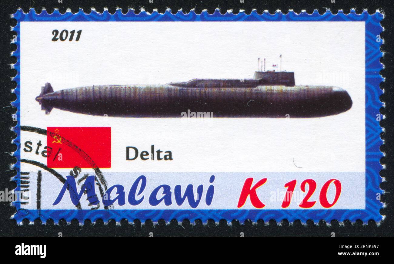 MALAWI - CIRCA 2011: stamp printed by Malawi, shows Submarine, circa 2011 Stock Photo