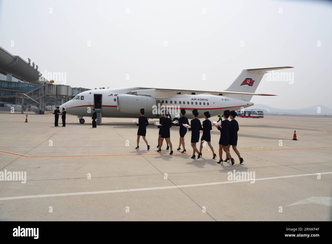 (170328) -- PYONGYANG, March 28, 2017 -- Pyongyang International Airport staff prepare to welcome passengers from Dandong as they arrive in Pyongyang, Democratic People s Republic of Korea (DPRK), March 28, 2017. Pyongyang and northeast China s city of Dandong Tuesday opened a twice weekly charter flight. ) (djj) DPRK-PYONGYANG-CHINA-DANDONG-CHARTER FLIGHT-OPEN ChengxDayu PUBLICATIONxNOTxINxCHN   Pyongyang March 28 2017 Pyongyang International Airport Staff prepare to Welcome Passengers from Dandong As They Arrive in Pyongyang Democratic Celebrities S Republic of Korea DPRK March 28 2017 Pyong Stock Photo