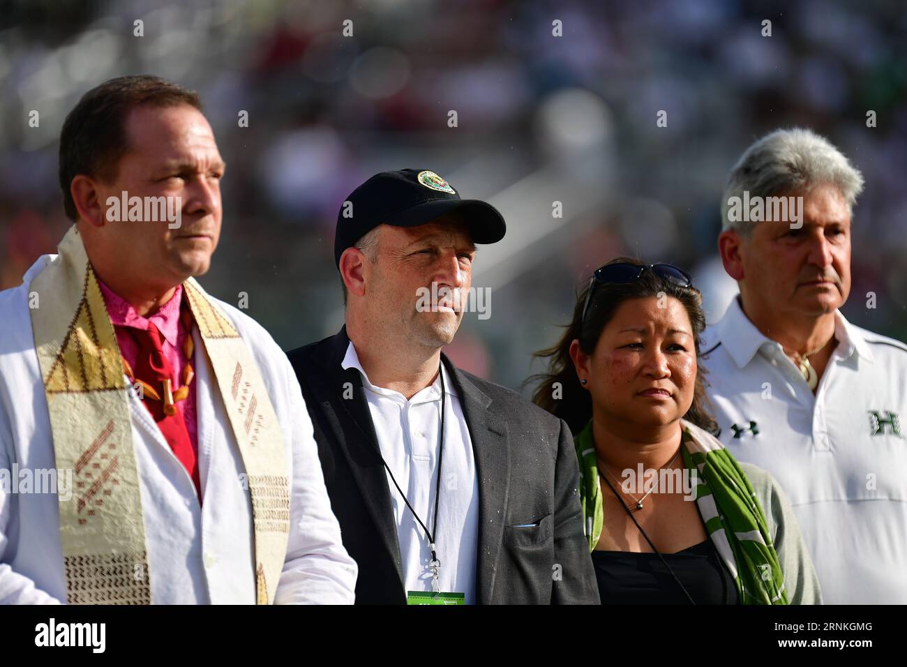 Honolulu, Hawaii, USA. 1st Sep, 2023. State of Hawaii Governor JOSH GREEN wearing black led the opening prayer for the Maui Fire Victims prior to the start of a game between the Stanford Cardinal and the Hawaii Warriors played at Clarence T.C. Ching Stadium, Honolulu, Hawaii. (Credit Image: © Steven Erler/ZUMA Press Wire) EDITORIAL USAGE ONLY! Not for Commercial USAGE! Credit: ZUMA Press, Inc./Alamy Live News Stock Photo