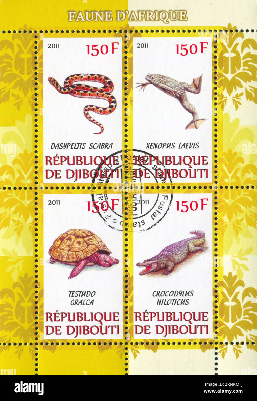 DJIBOUTI - CIRCA 2011: stamp printed by Djibouti, shows animals, circa 2011 Stock Photo