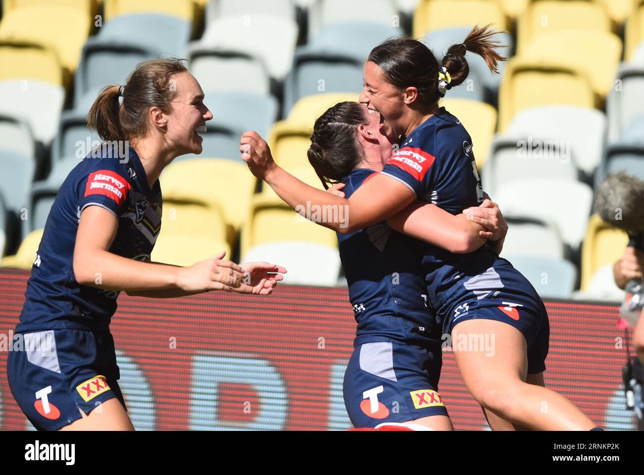 Townsville, Australia. 02nd Sep, 2023. Krystal Blackwell of the Cowboys  scores a try during the NRLW Round 7 match between the North Queensland Cowboys  Women and the St. George Illawarra Dragons at