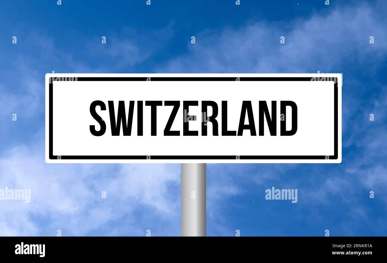 Switzerland road sign on cloudy sky background Stock Photo - Alamy