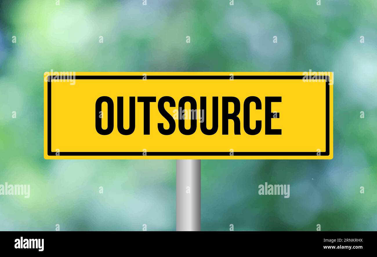 Outsource road sign on blur background Stock Photo