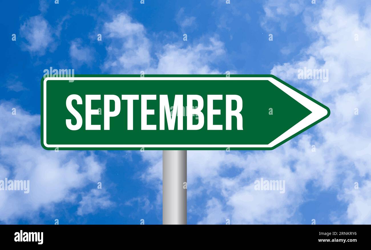 September road sign on cloudy sky background Stock Photo - Alamy