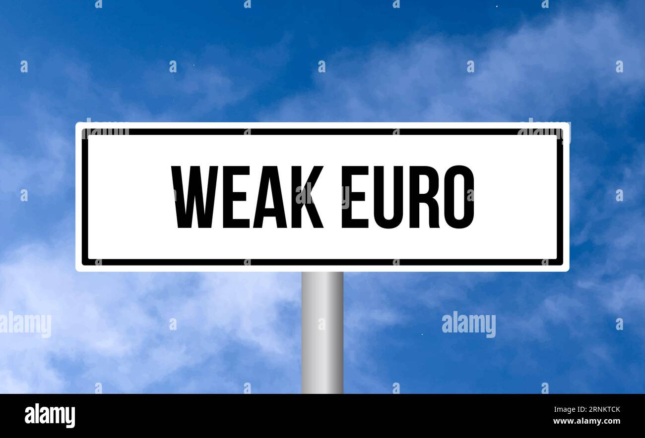Weak euro road sign on sky background Stock Photo - Alamy