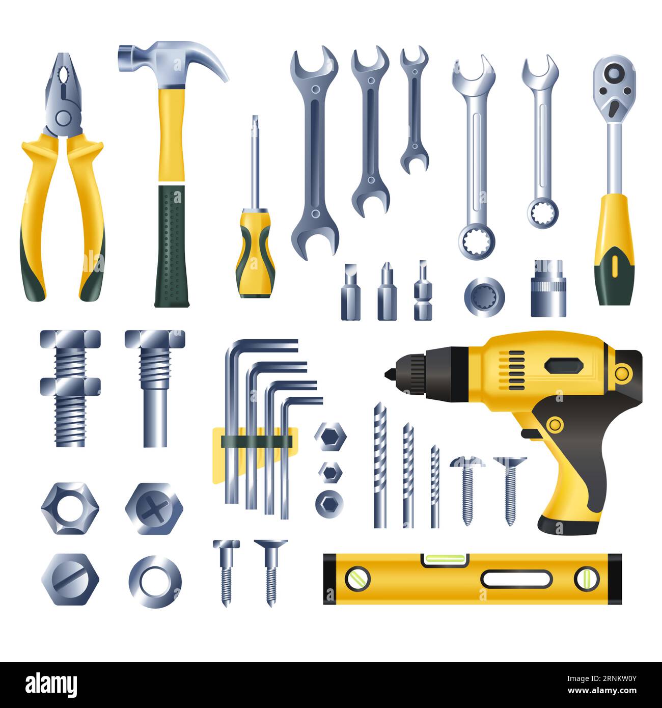 Tools and instruments for repairing and fixing Stock Vector