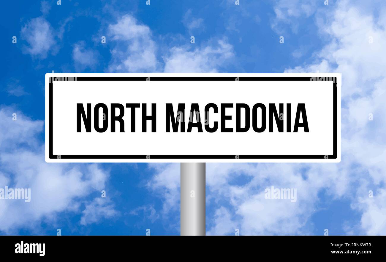 North macedonia road sign on blue sky background Stock Photo Alamy