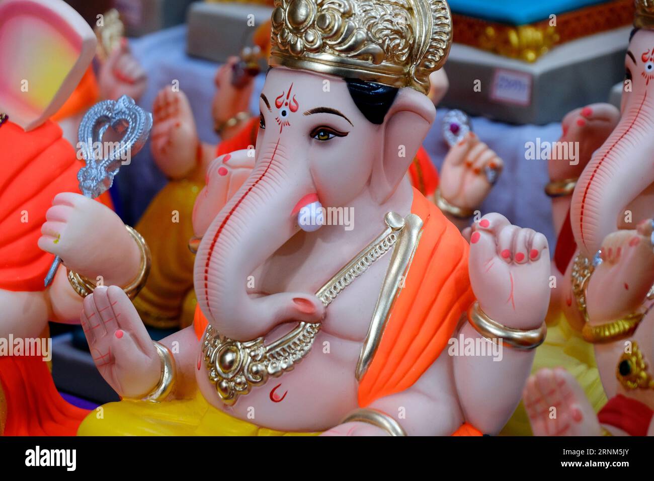 31 August 2023, Pune, India, Newly made idols of the God known as Ganesha or Ganapati for sale