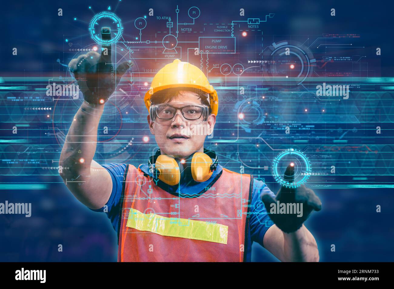 Data center engineer using virtual hi res stock photography and images