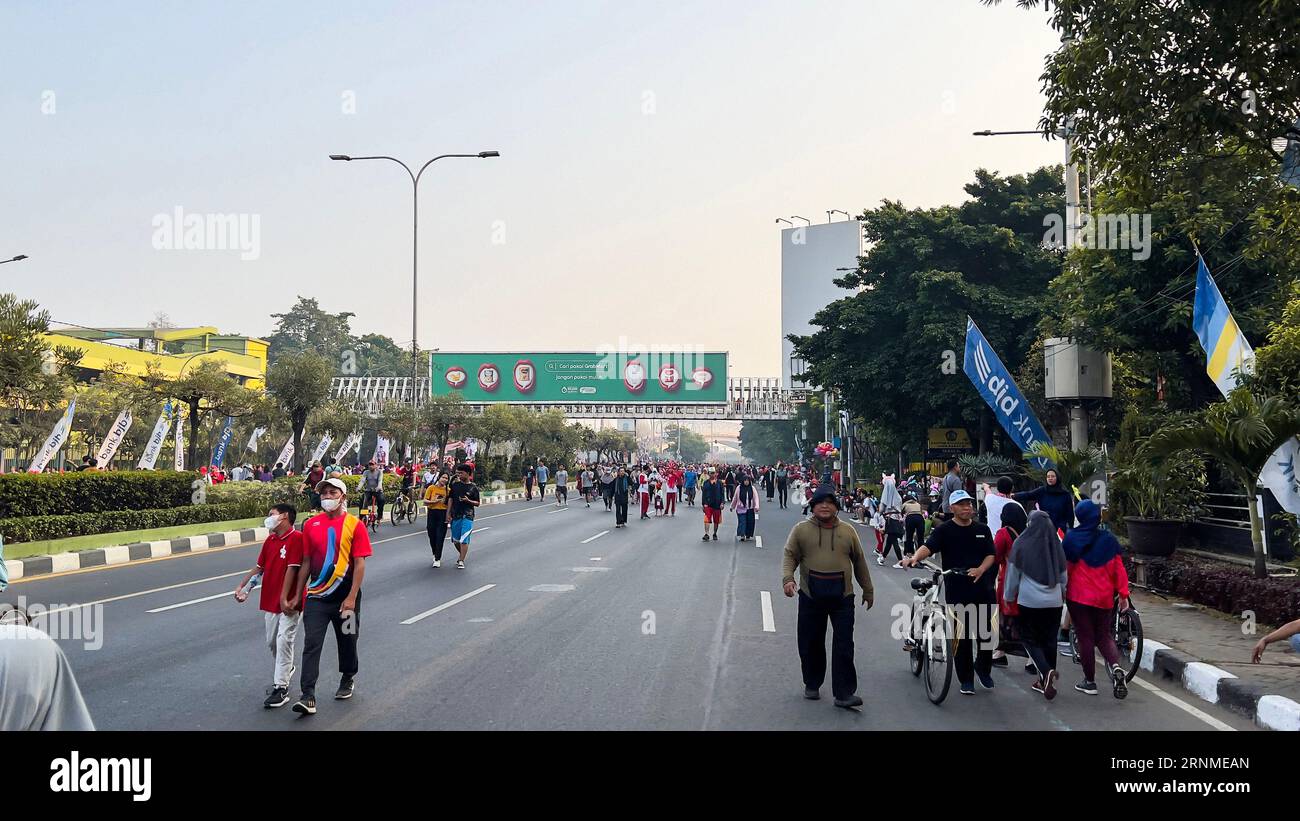 View of the A huge crowd attends the car free day along Ahmad Yani street Bekasi business