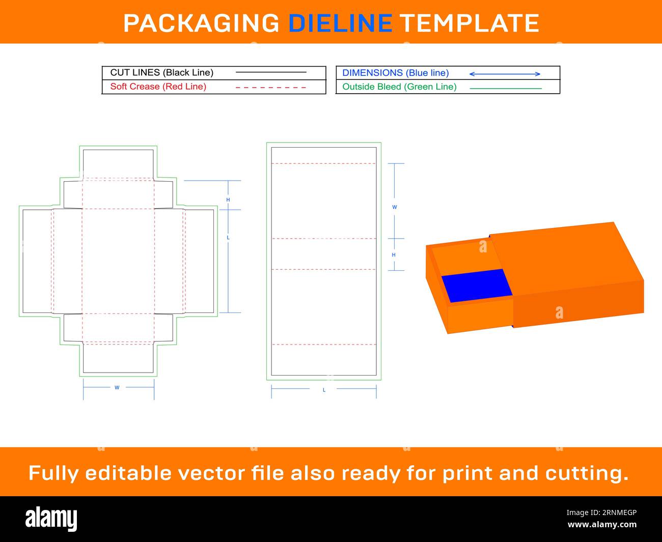 Customized Match Box, Die line Template With 3D Box Design Stock Vector