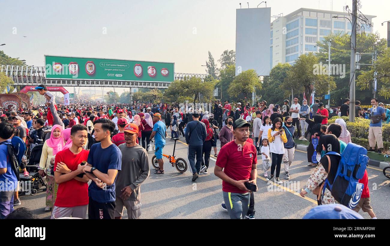 View of the A huge crowd attends the car free day along Ahmad Yani street Bekasi business