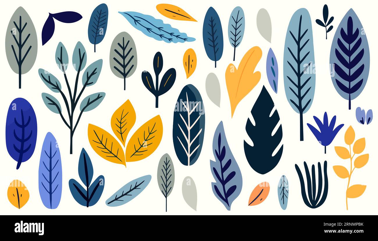 Abstract foliage collection. Botanical futuristic elements in flat ...