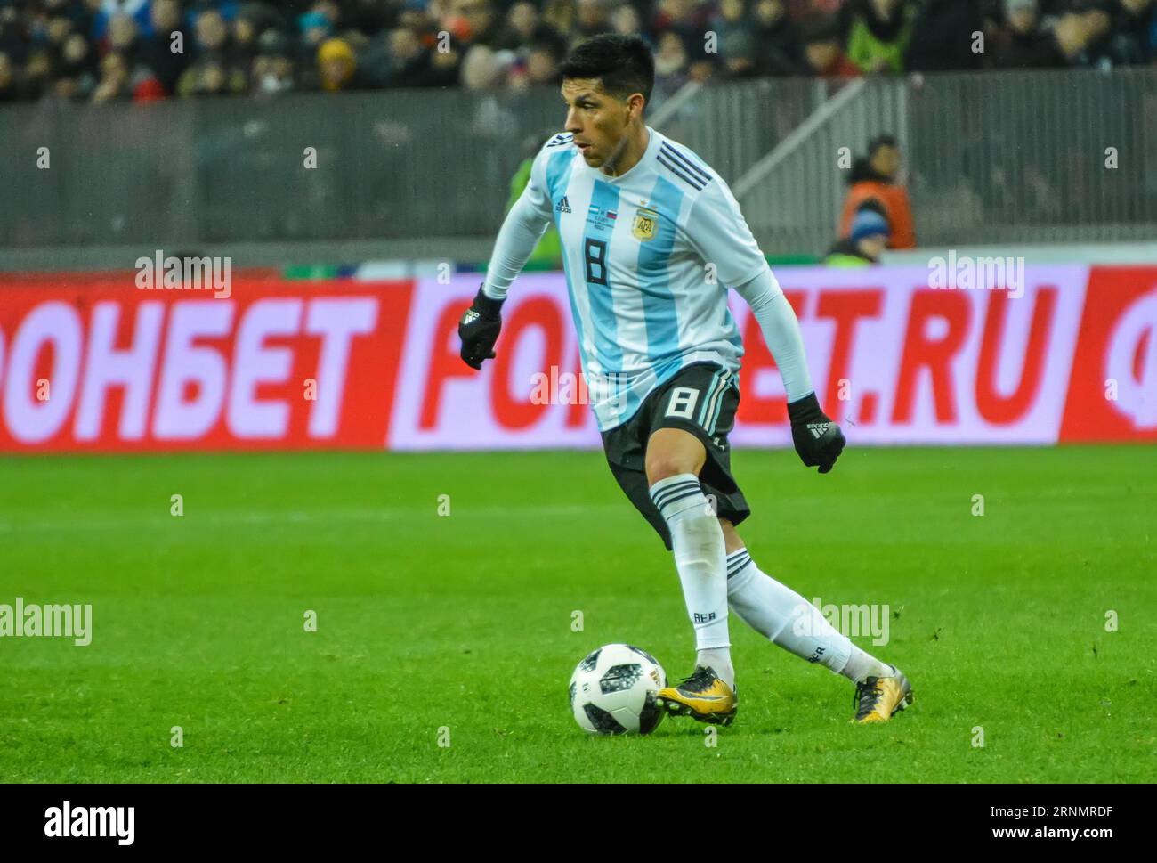 Moscow, Russia – November 11, 2017. Argentina national football team midfielder Enzo Perez during international friendly Russia vs Argentina (0-1) Stock Photo
