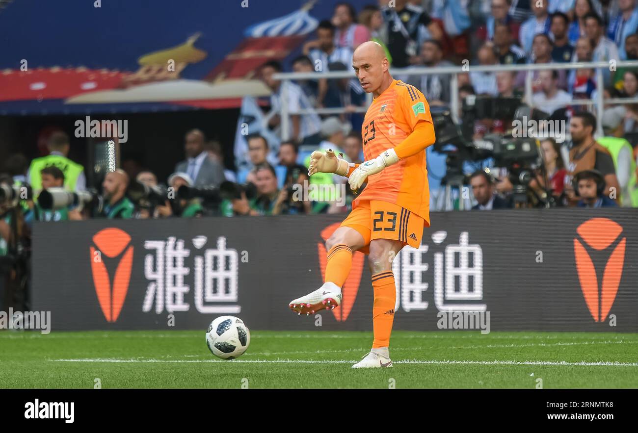 Moscow, Russia - June 16, 2018. Argentina national football team goalkeeper Wilfredo Caballero during FIFA World Cup 2018 match Argentina vs Iceland ( Stock Photo