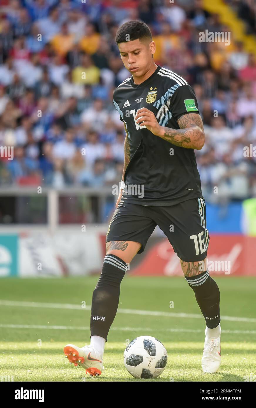 Moscow, Russia - June 16, 2018. Argentina national football team defender Marcos Rojo during FIFA World Cup 2018 match Argentina vs Iceland (1-1). Stock Photo