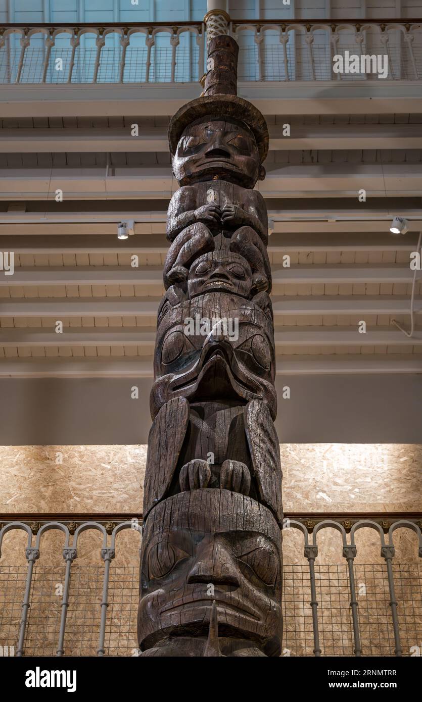 Nisga'a First nation memorial or totem pole return to Canada, National Museum of Scotland, Edinburgh, UK Stock Photo