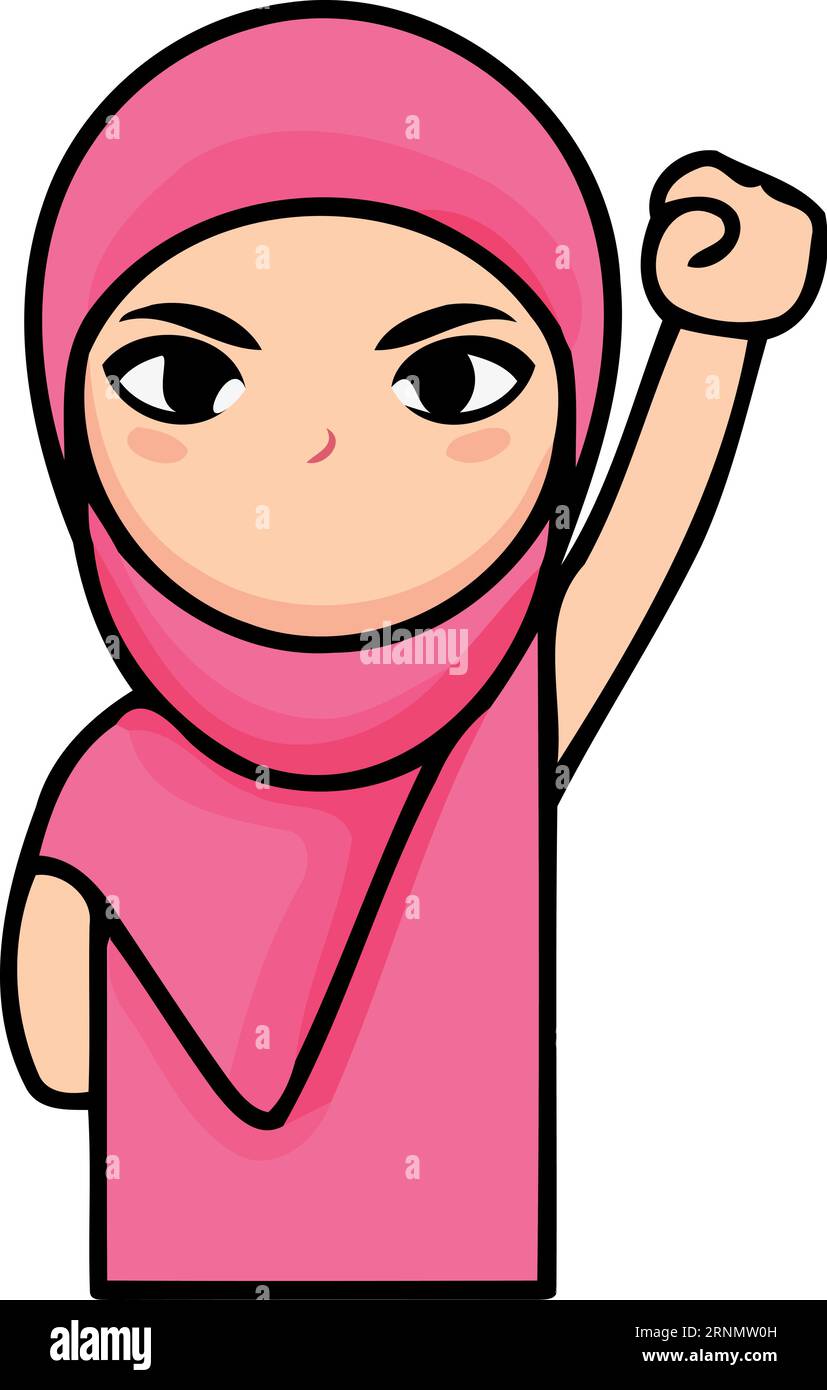 person muslim woman clenched fist raised minimalistic vector