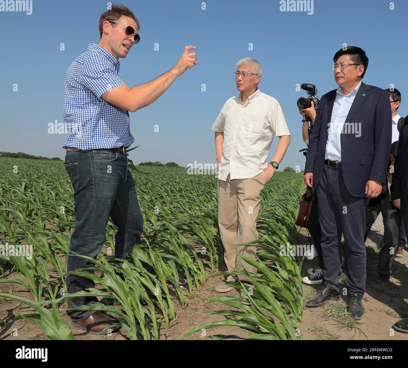 (170612) -- DES MOINES, June 12, 2017 -- Grant Kimberley (L), son of Kimberley Farm owner, introduces crop planting and agricultural techniques used by his farm in Des Moines, Iowa, the United States, June 11, 2017. )(gl) FEATURE-US-IOWA-FARM WangxPing PUBLICATIONxNOTxINxCHN   the Moines June 12 2017 Grant Kimberley l Sun of Kimberley Farm Owner introduces Crop Planting and Agricultural Techniques Used by His Farm in the Moines Iowa The United States June 11 2017 GL Feature U.S. Iowa Farm WangxPing PUBLICATIONxNOTxINxCHN Stock Photo