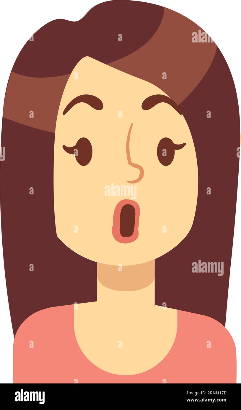 Shocked face woman. Astonished person emotion expression Stock Vector