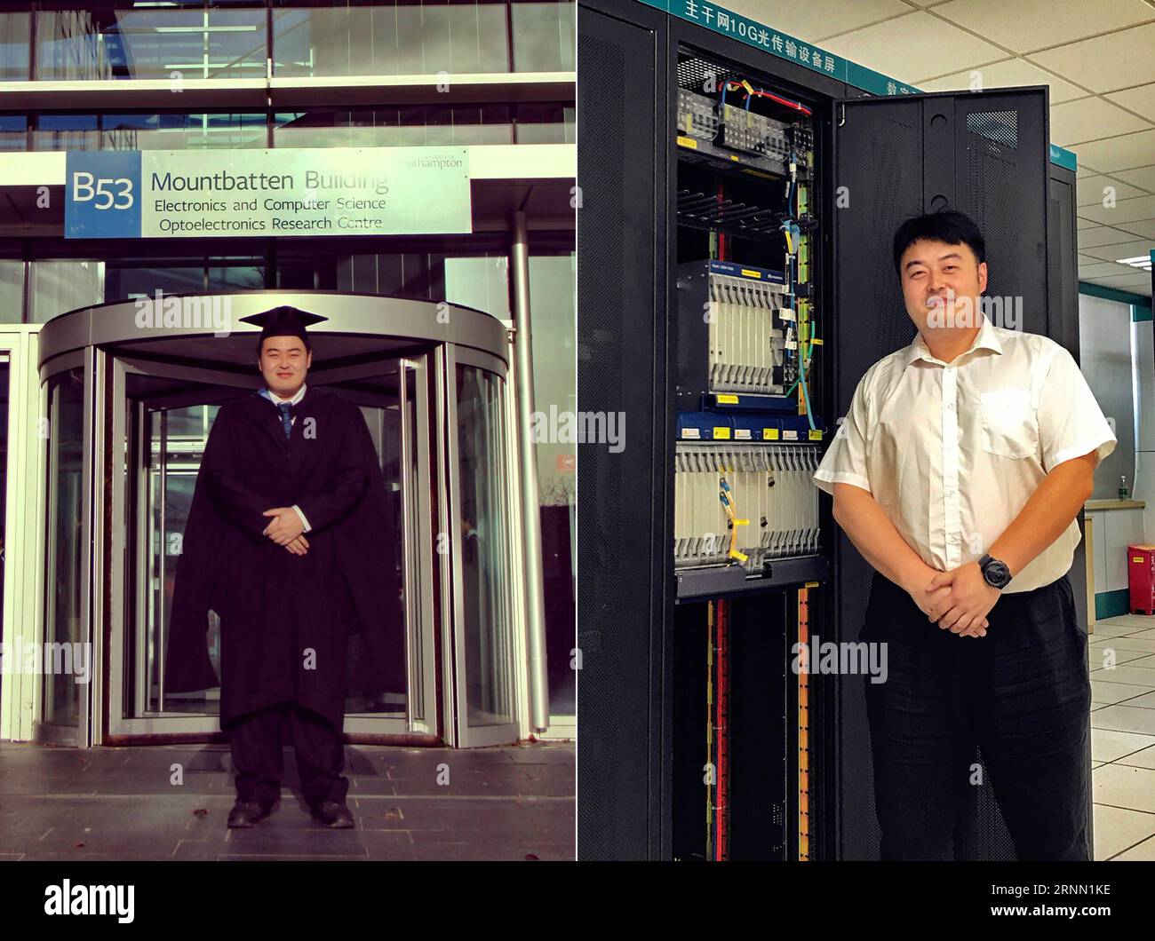 (170620) -- TAIYUAN, June 20, 2017 -- Combo photo shows the graduation picture of Lin Yipeng in 2013 (L) and Lin posing at the training center of a company in Taiyuan, capital of north China s Shanxi Province, June 16, 2017. After graduation with a master degree from the University of Southampton in Britain in 2013, Lin worked as a professional trainer at a local company in Taiyuan. Many Chinese college graduates will leave campus and start their careers this summer. ) (ry) CHINA-TAIYUAN-COLLEGE GRADUATES-CAREER (CN) CaoxYang PUBLICATIONxNOTxINxCHN   Taiyuan June 20 2017 Combo Photo Shows The Stock Photo