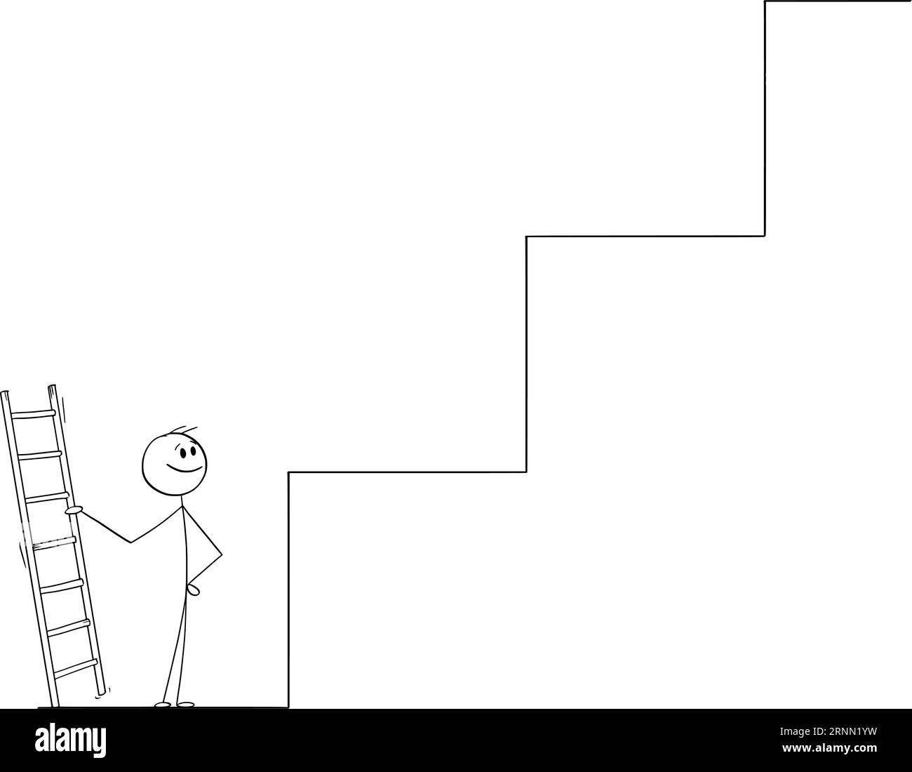 Person Looking at Giant Steps or Obstacles , Vector Cartoon Stick Figure Illustration Stock Vector