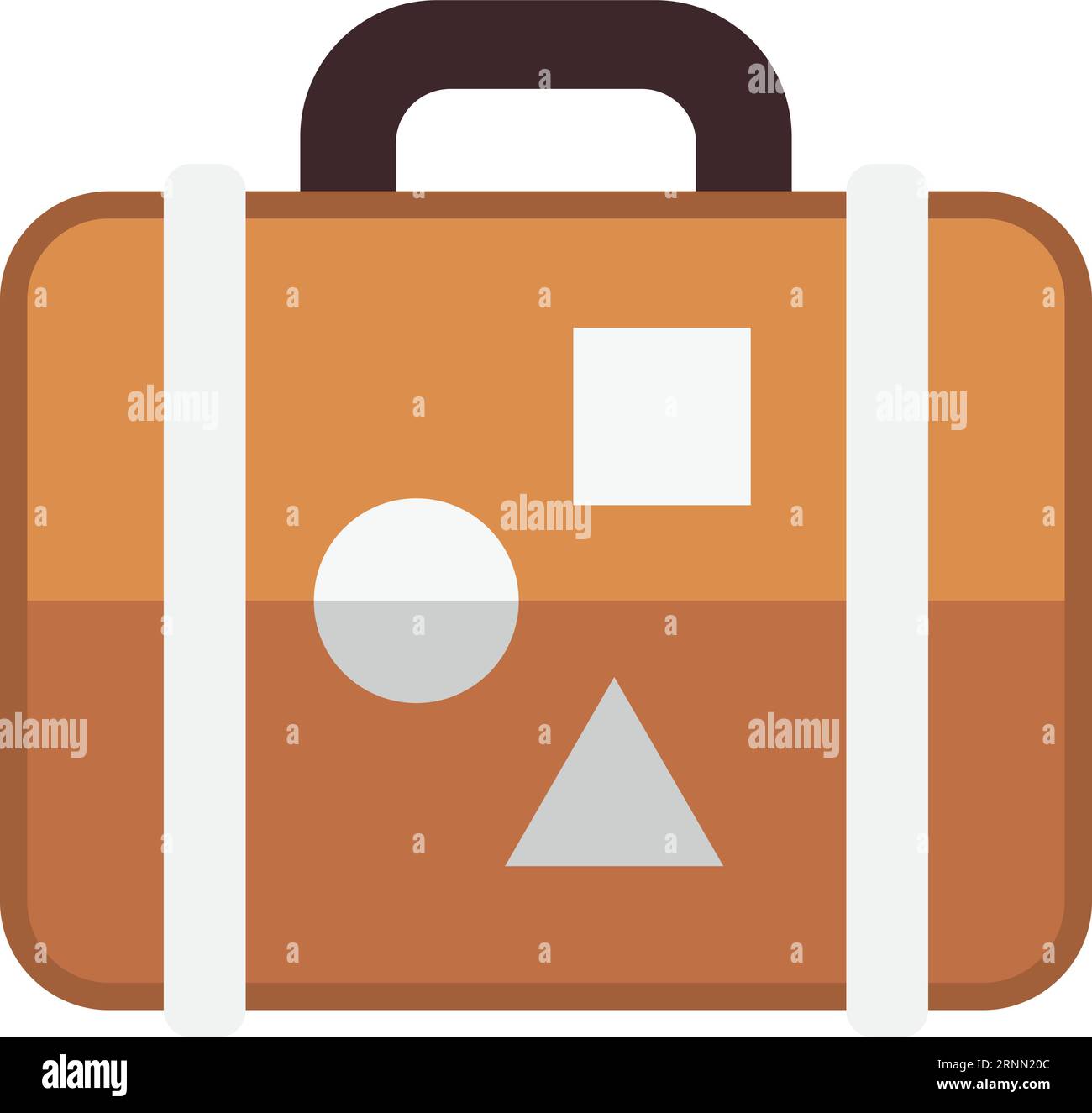 Suitcase with travel stickers flat icon. Leather bag Stock Vector