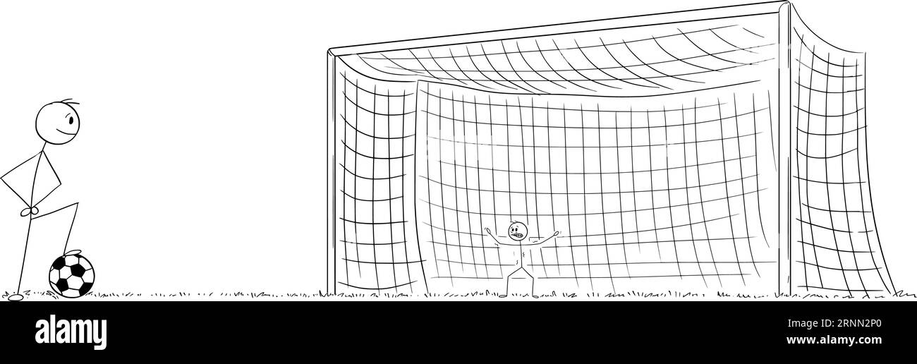 Business Goal Soccer Metaphor, Vector Cartoon Stick Figure Illustration Stock Vector