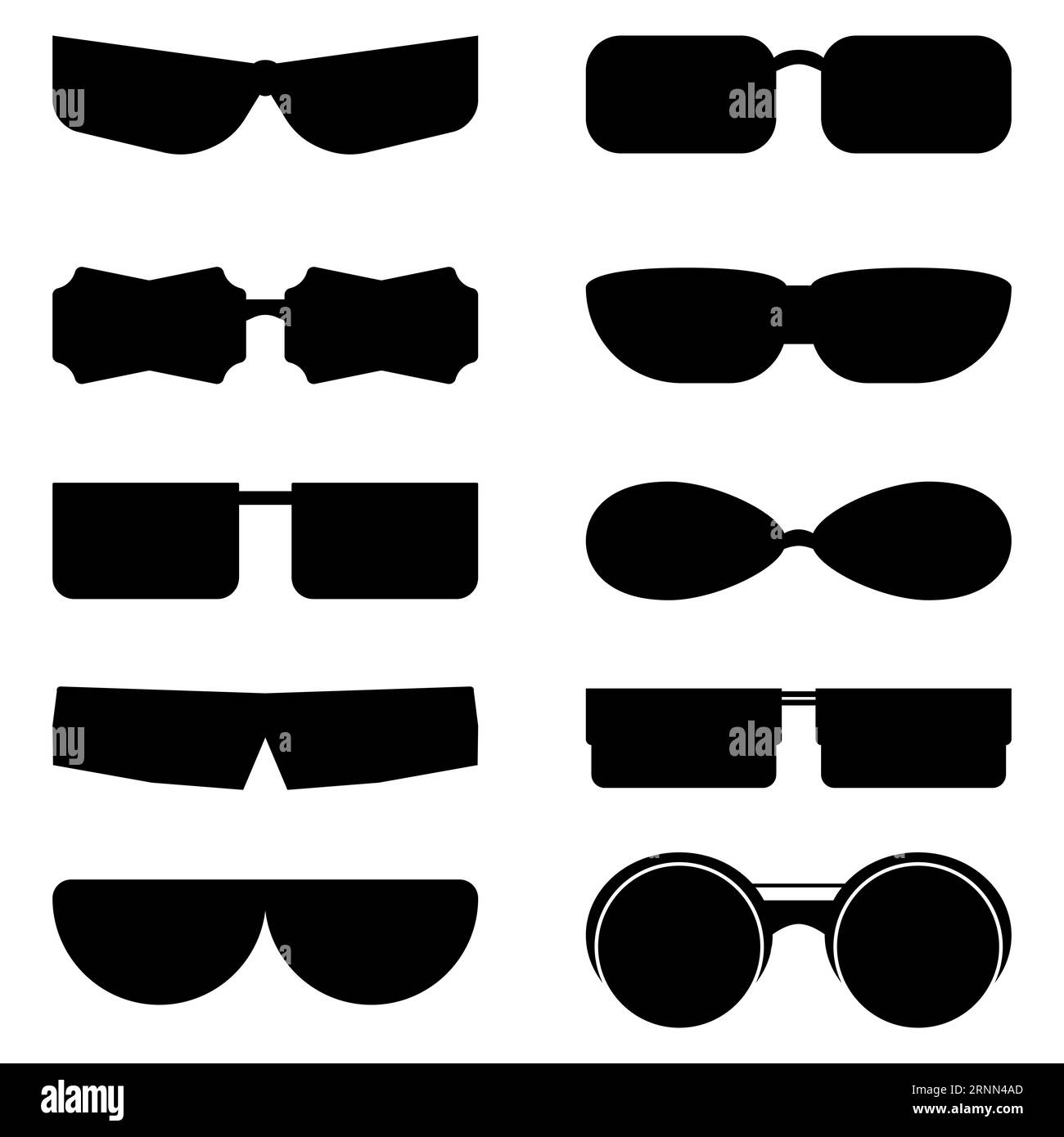 Set of silhouettes of black glasses with different lenses. Stock Vector