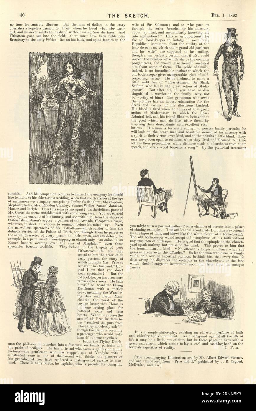 Old magazine review with illustrations of Prue and I by George William Curtis, 19th Century Stock Photo