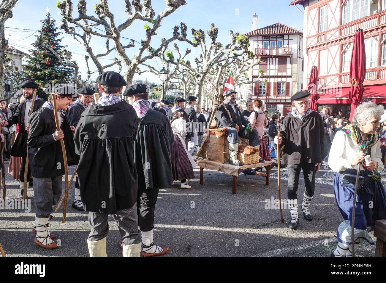 Saint Jean de Luz, France Dec 24, 2022 Olentzero, the Basque Father Christmas, being paraded