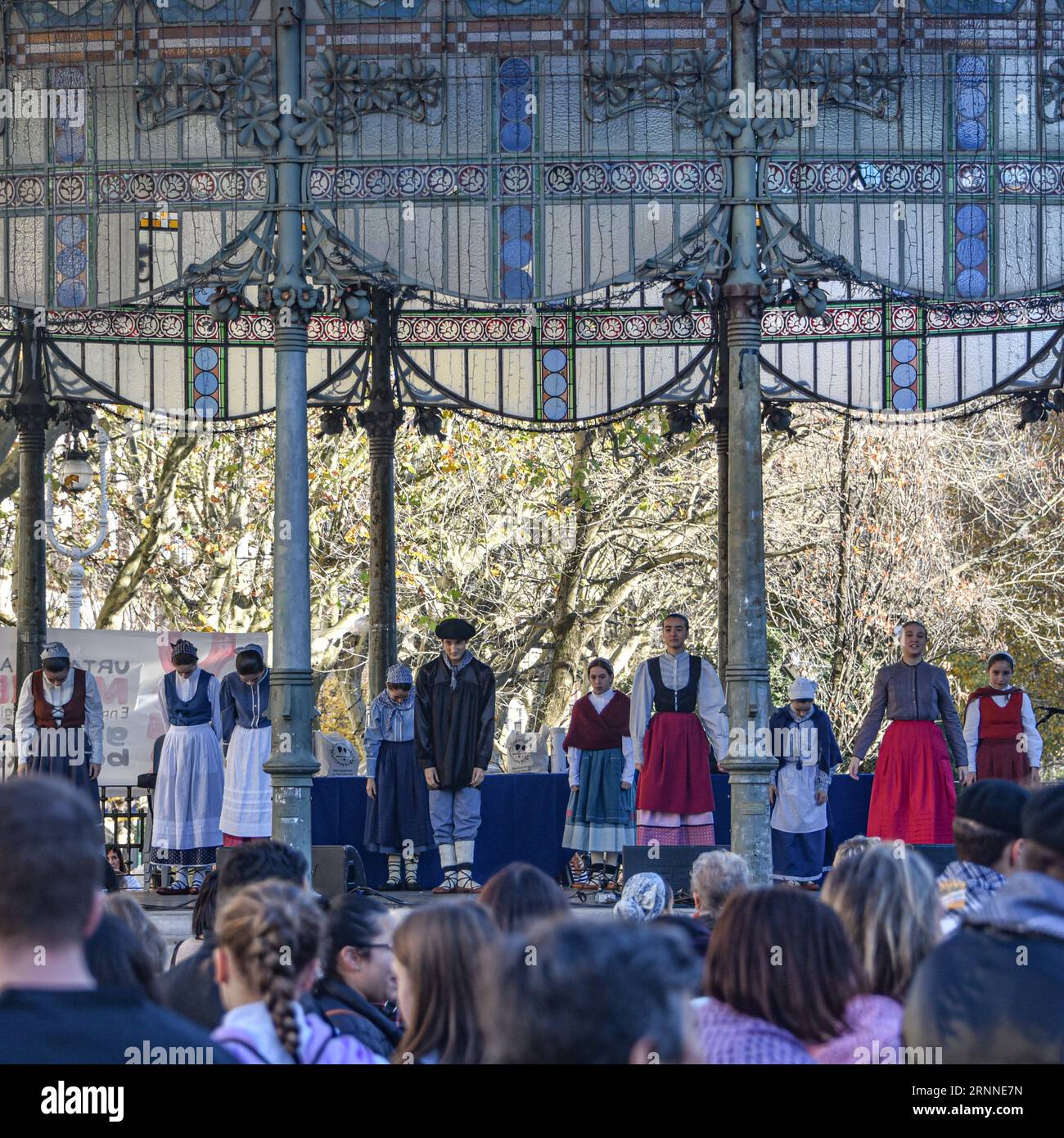 San Sebastian, Spain - Dec 21, 2022: Children perform traditional ...