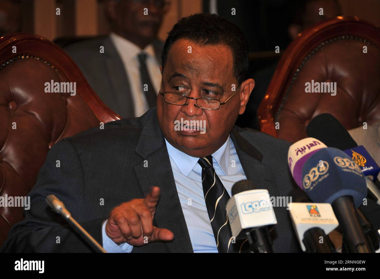 (170713) -- KHARTOUM, July 13, 2017 -- Sudan s Foreign Minister Ibrahim Ghandour speaks at a press conference in Khartoum, Sudan, on July 13, 2017. Sudan s government on Thursday said it will stick to cooperation with U.S. even after suspending a negotiation committee set up to negotiate relief from U.S. sanctions. ) SUDAN-KHARTOUM-U.S.-COOPERATION DESPITE SANCTIONS MohamedxBabiker PUBLICATIONxNOTxINxCHN   170713 Khartoum July 13 2017 Sudan S Foreign Ministers Ibrahim Ghandour Speaks AT a Press Conference in Khartoum Sudan ON July 13 2017 Sudan S Government ON Thursday Said IT will Stick to Co Stock Photo