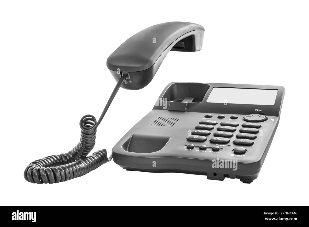 Phone ringing. Office telephone with the receiver up. Isolated on white