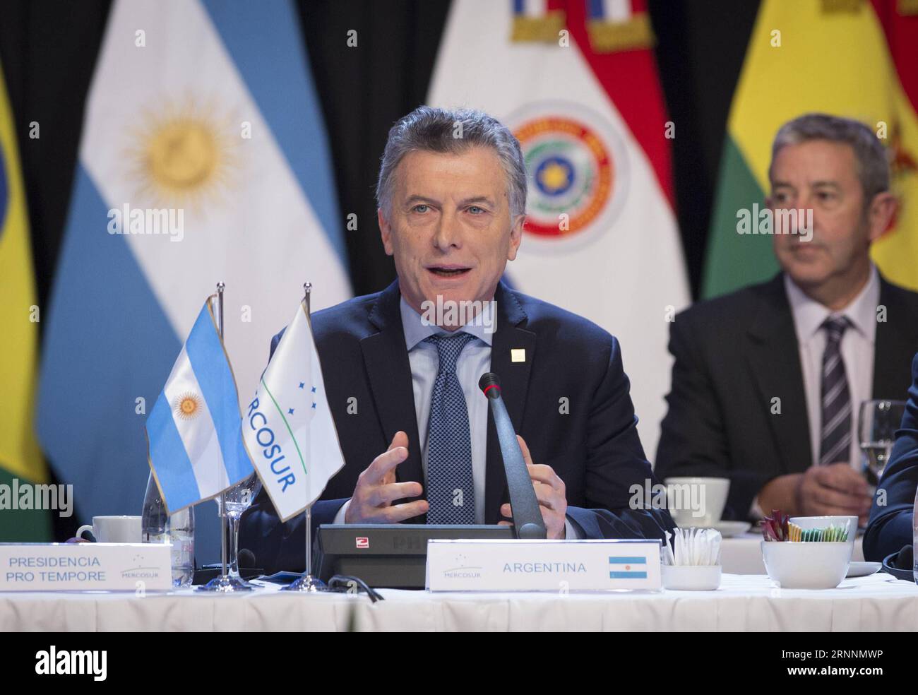 (170722) -- MENDOZA, July 22, 2017 -- President of Argentina Mauricio Macri addresses the Presidents meeting during the Summit of Heads of States of the Southern Common Market (Mercosur) and Associated States, in the city of Mendoza, Argentina, on July 21, 2017. Members of the Southern Common Market (Mercosur) trade bloc seek to recover the group s trade dynamism by boosting free trade among themselves and with other regions, a senior Argentine official said Friday. Martin Zabala) (ma)(gj) ARGENTINA-MENDOZA-MERCOSUR-SUMMIT e MARTINxZABALA PUBLICATIONxNOTxINxCHN   Mendoza July 22 2017 President Stock Photo