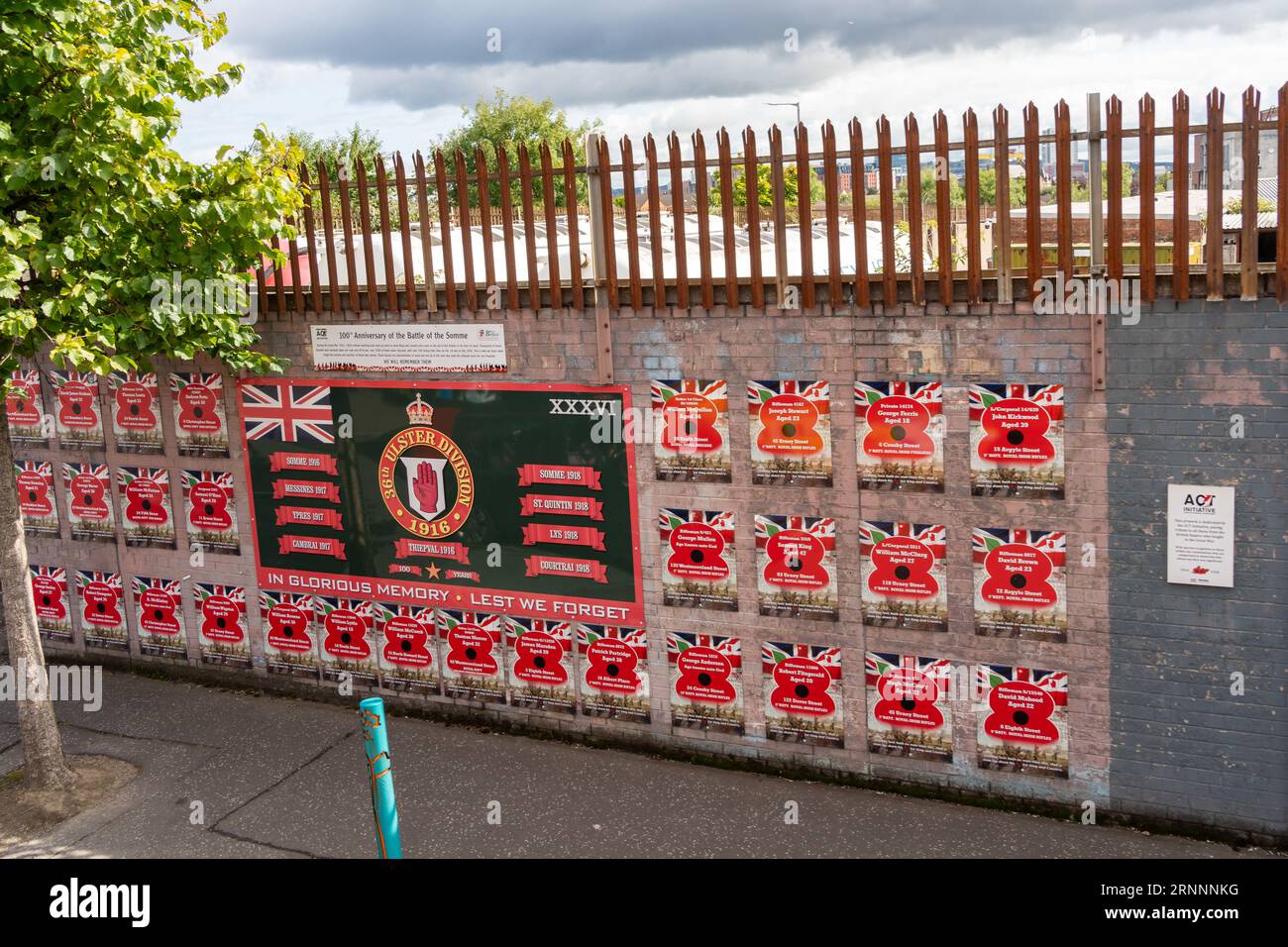 Ulster Division mural commemorating those who died in the Battle of the Somme in WW1, in Belfast, northern Ireland Stock Photo