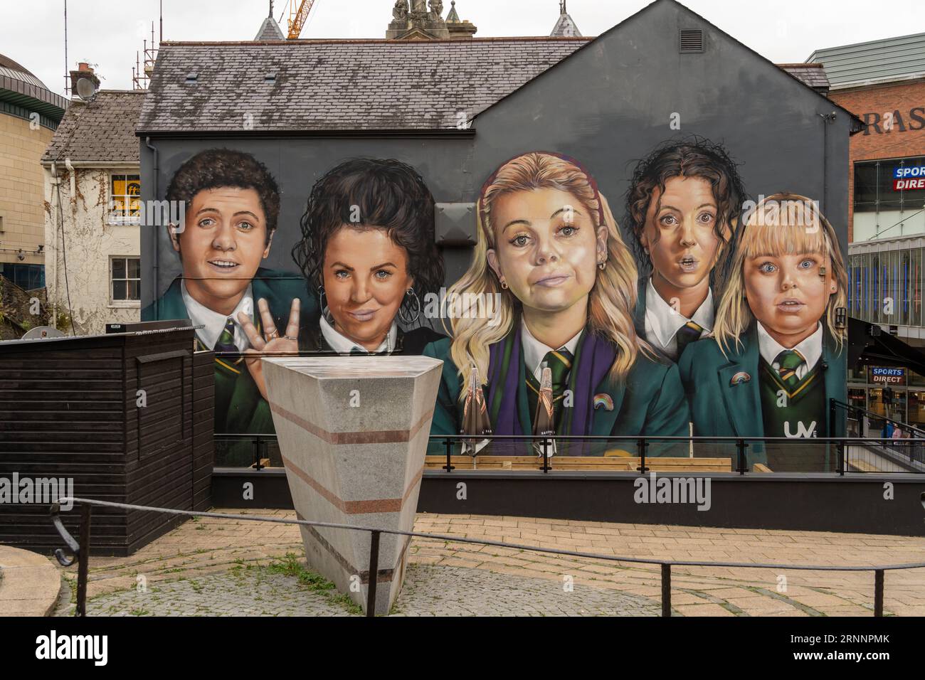 Derry Girls tv show mural in the city of Derry - Londonderry, northern Ireland. Stock Photo
