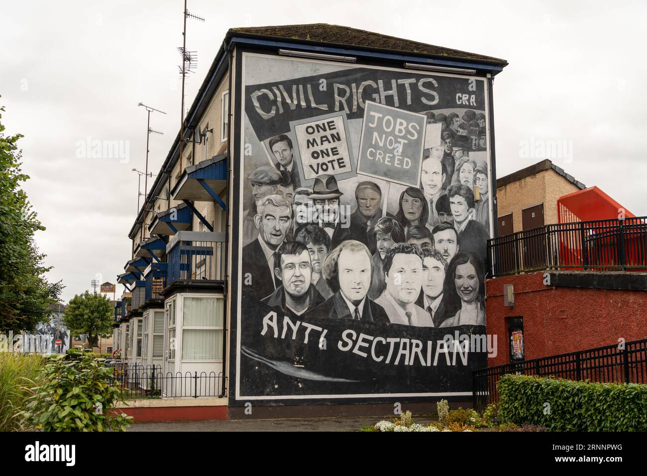 People's Gallery - Civil Rights - mural of a 1960s anti sectarian march, near Free Derry Corner in Bogside area, Derry - Londonderry, northern Ireland Stock Photo