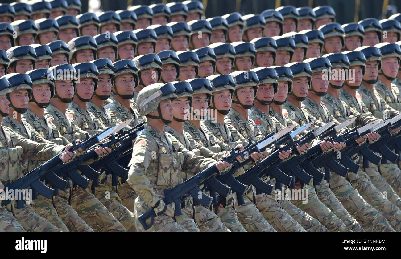 (170726) -- BEIJING, July 26, 2017 -- File photo taken on Sept. 3, 2015 shows the phalanx honoring heroes of Assault Heroic Company attending a military parade in Beijing, capital of China. It has been a big year for China s military as the People s Liberation Army (PLA) is to celebrate its 90th birthday. As Aug. 1, the birthday of the PLA, approaches, the country s army has shown how much its military capacity has grown and how committed it is to maintaining world peace. The PLA has come a long way since its birth during the armed uprising in the city of Nanchang on August 1, 1927, when it ha Stock Photo
