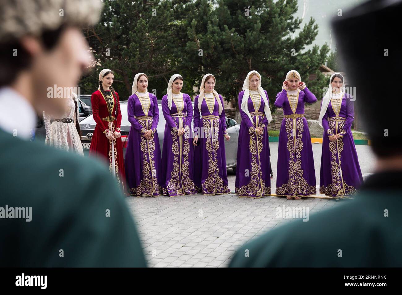 (170727) -- CHECHNYA, July 27, 2017 -- Girls line up to welcome guests in Vedensky District, Chechnya, Russia, July 25, 2017. ) (zw) RUSSIA-CHECHNYA-DAILY LIFE BaixXueqi PUBLICATIONxNOTxINxCHN   Chechnya July 27 2017 Girls Line up to Welcome Guests in  District Chechnya Russia July 25 2017 ZW Russia Chechnya Daily Life BaixXueqi PUBLICATIONxNOTxINxCHN Stock Photo