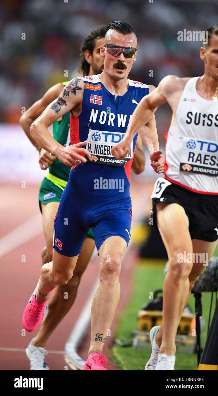 Henrik Ingebrigtsen of Norway competing in the men’s 5000m B race on day 6 of the World Athletics Championships Budapest on the 24th August 2023. Phot Stock Photo