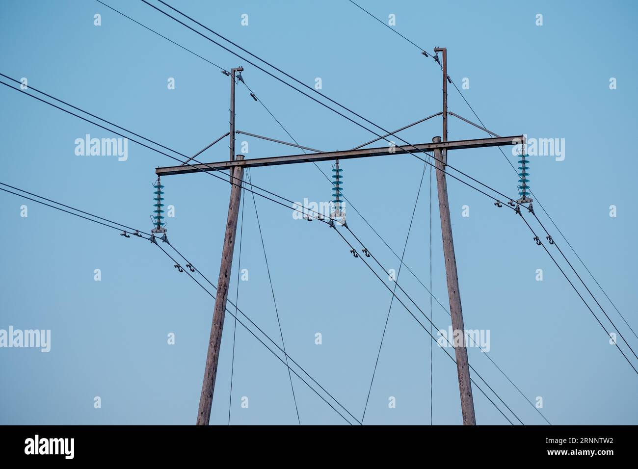 Kirkkonummi / FINLAND - SEPTEMBER 1, 2023: Tall electricity pylons. Powegrid, transmission tower and energy crisis. Stock Photo